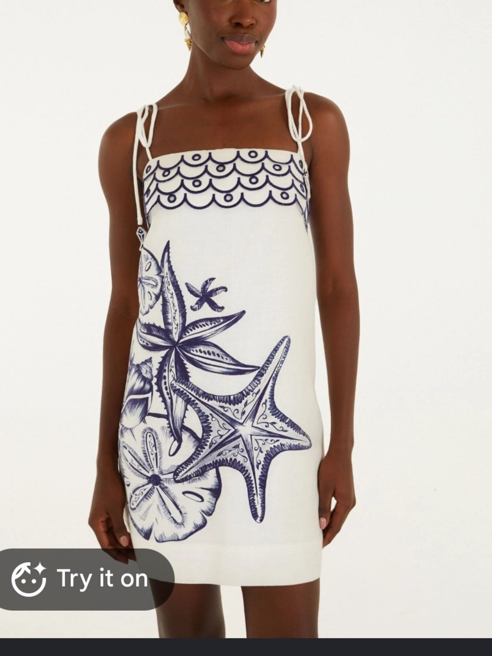 FARM Rio White Mini Dress with Navy Starfish Print